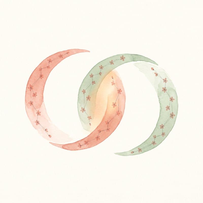 Watercolor illustration of two arcs of blossom nodes curving together and overlapping